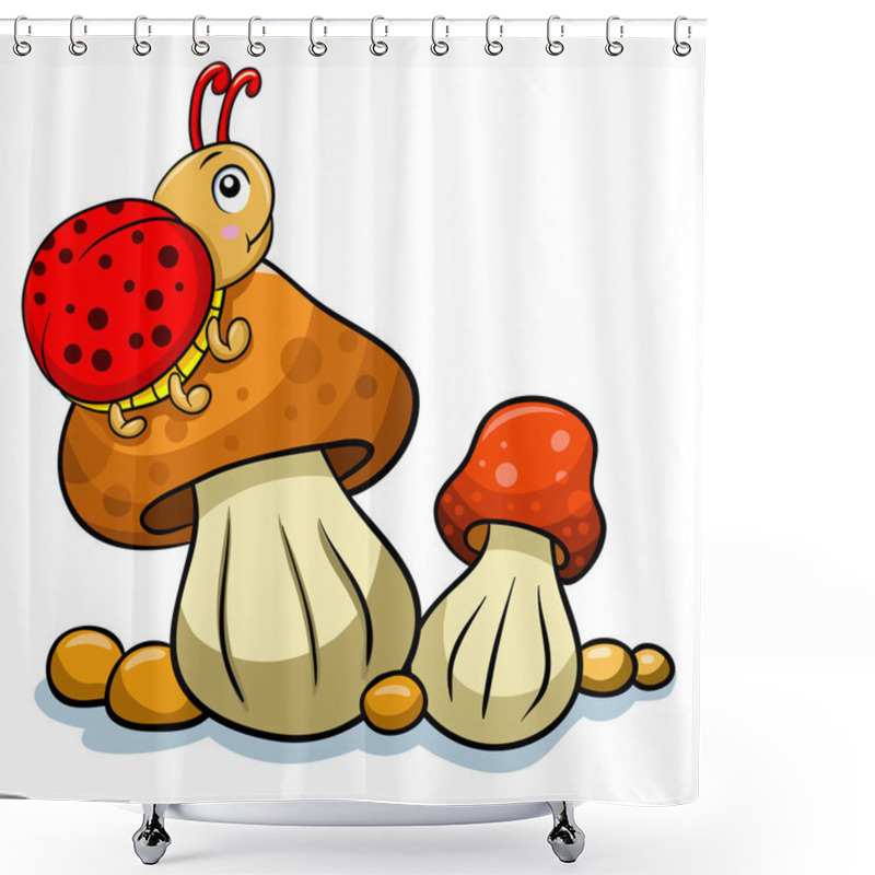 Personality  Mushroom And Ladybug Shower Curtains