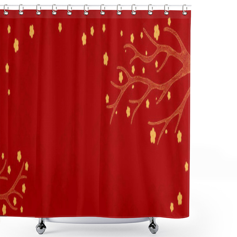 Personality  Traditional Asian Background With Golden Tree Branch And Flowers On Red Background. Oriental, Eastern Style Vector Illustration. Design Concept For Chinese New Year, Mid Autumn Festival Card  Shower Curtains