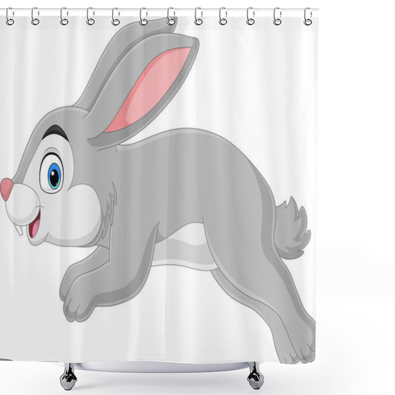 Personality  Vector Illustration Of Cartoon Funny Rabbit Running On White Background Shower Curtains