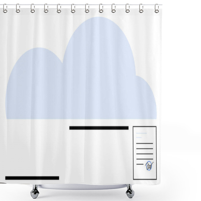 Personality  Large Light-blue Cloud Paired With A Digital Document Featuring A Signature Icon. Ideal For Cloud Services, Digital Contract Signing, Data Storage, File Security, Online Tools, Business Automation Shower Curtains