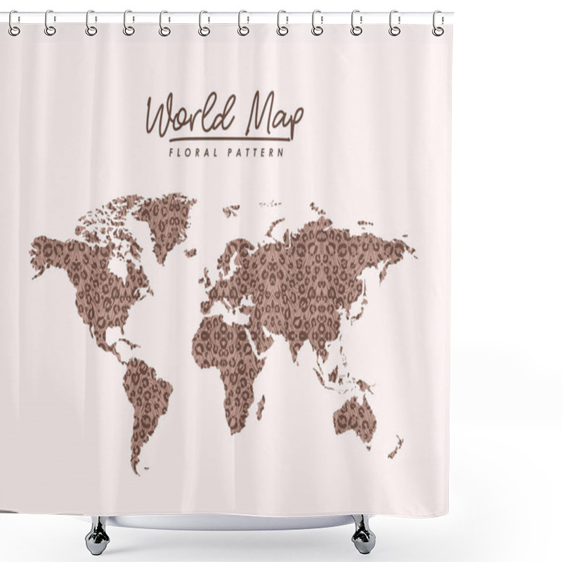 Personality  World Map Floral Pattern Stains On Light Pink Background Shower Curtains