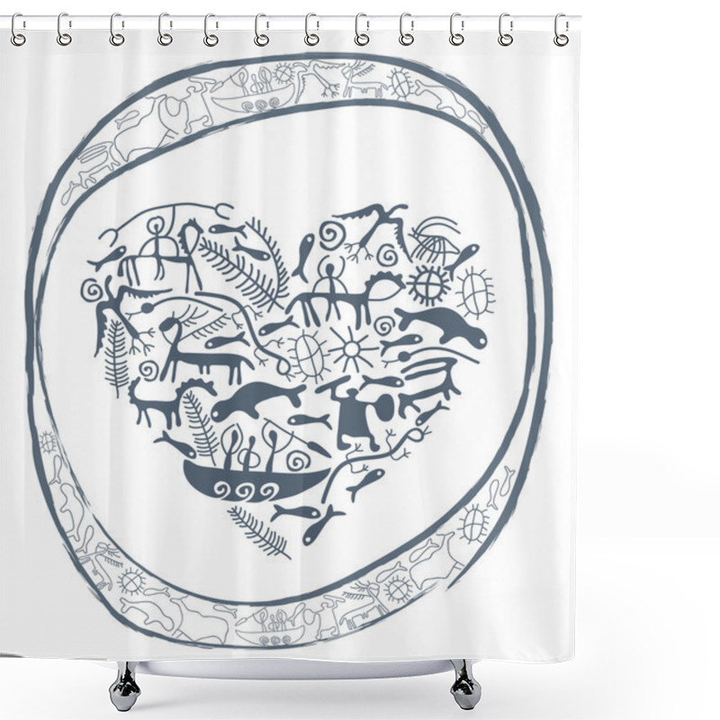 Personality  Shamanic Heart In Ornamental Circle Shower Curtains