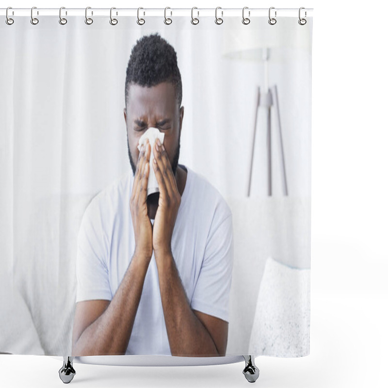 Personality  Sick African Guy Cleaning His Snotty Nose At Home Shower Curtains