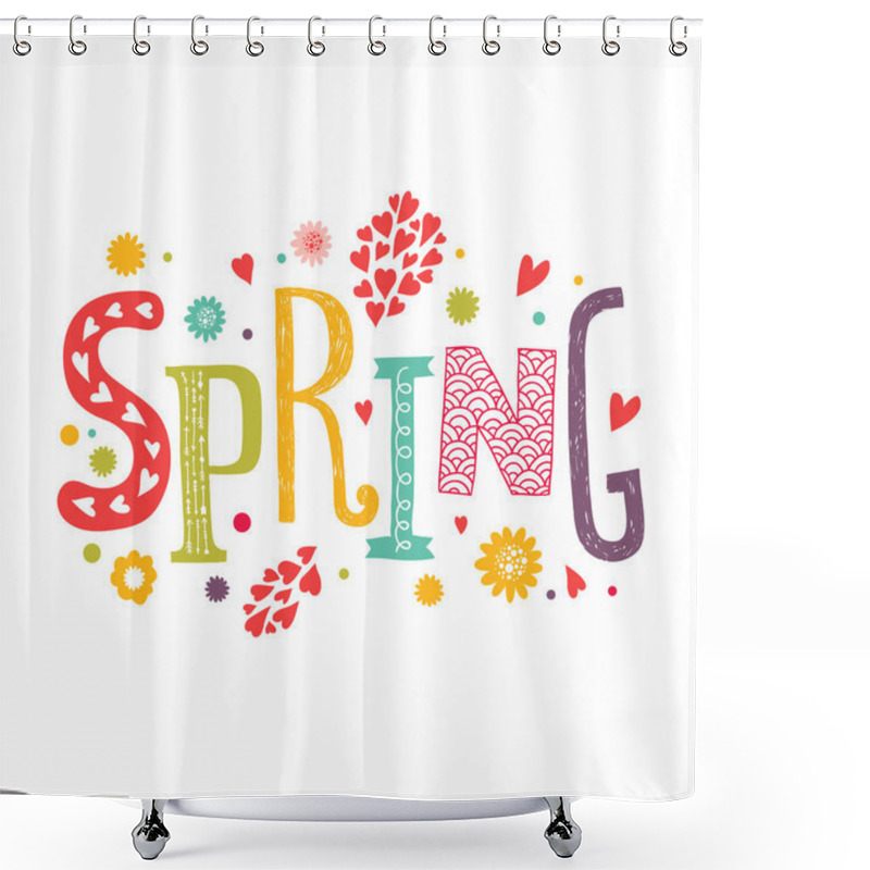 Personality  Lettering Spring With Decorative Floral Elements Shower Curtains