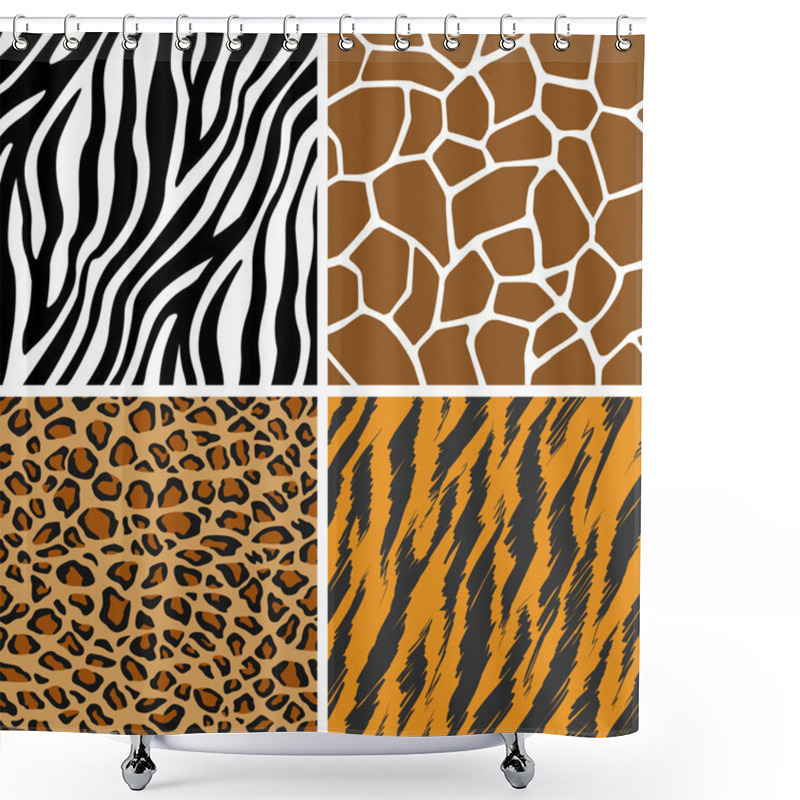 Personality  Animal Set - Giraffe, Leopard, Tiger, Zebra Seamless Pattern Shower Curtains