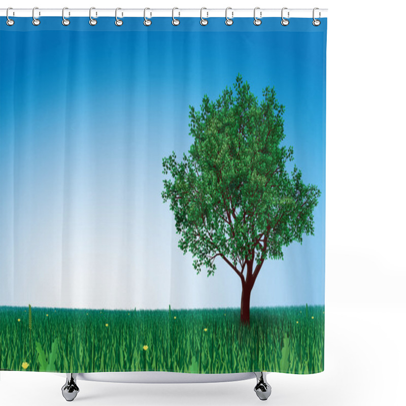 Personality  Tree On Green Field Shower Curtains