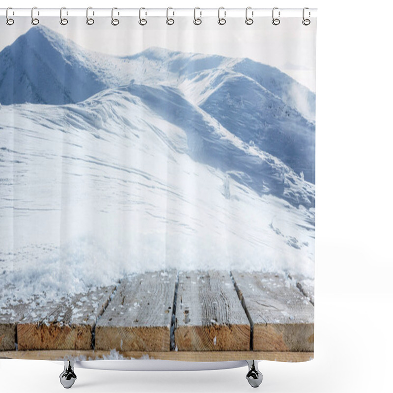 Personality  Striped Brown Wooden Path And Beautiful Winter Mountains Shower Curtains