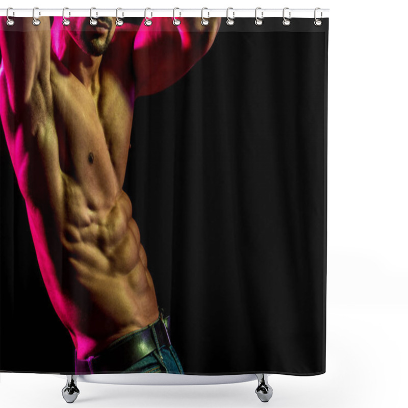 Personality  Strong Mans, Bodybuilder, Muscular Men. Copy Space. Beautiful Male Torso. Sexy Man, Naked Body, Nude Male. Sexy Body, Naked Male, Muscled. Shower Curtains