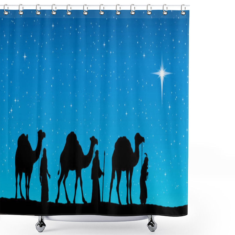 Personality  Three Wise Kings Following Star Of Bethlehem. Vector Illustratio Shower Curtains