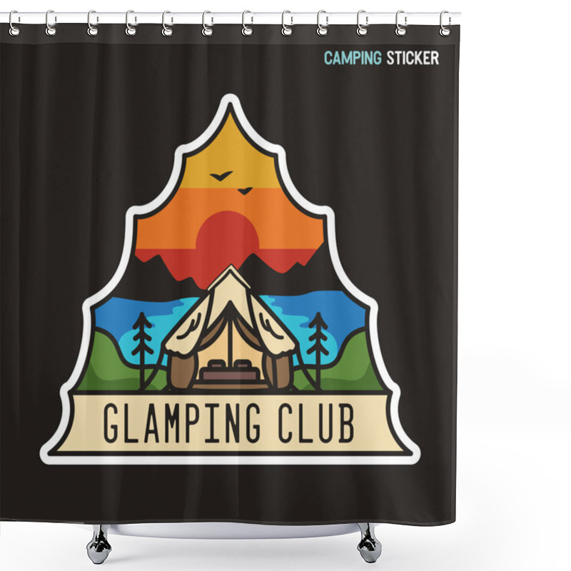 Personality  Camping Adventure Sticker Design. Travel Hand Drawn Logo Emblem. State Park Label Isolated. Stock Vector Glamping Graphics Shower Curtains