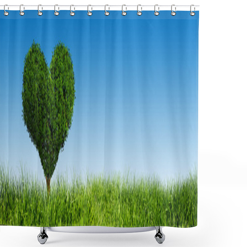 Personality  Heart Shape Tree On Green Field. Shower Curtains