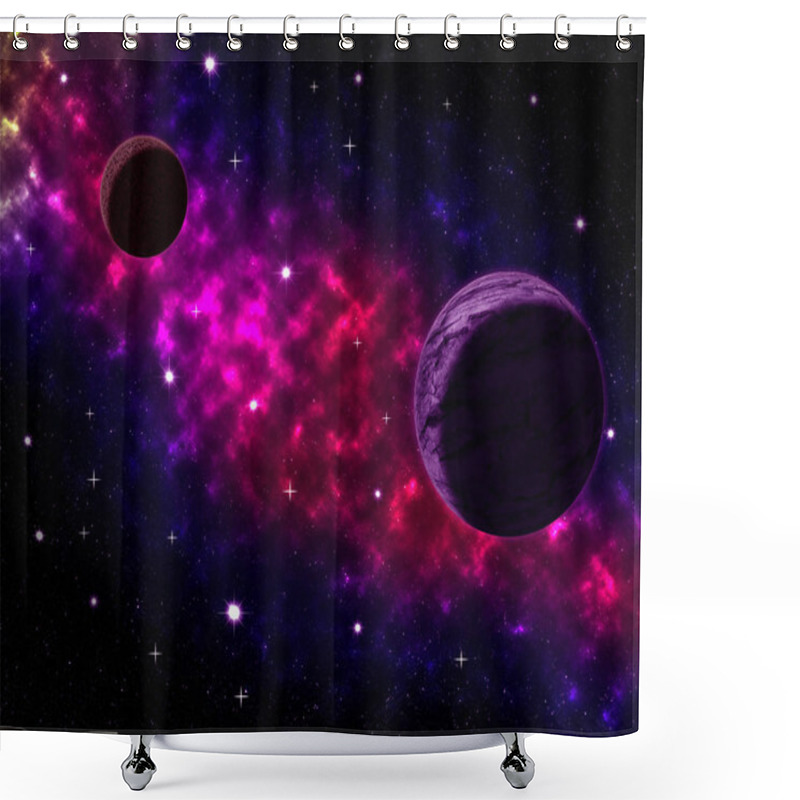 Personality  Space Scenery With Globe Planets Nebula Dusts And Clouds And Glowing Stars In Universe Background Astrological Celestial Galaxy Design Shower Curtains