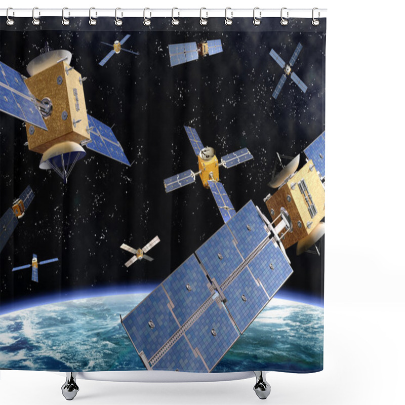 Personality  Illustration Of Competing Satellites In Orbit Around The Earth Shower Curtains