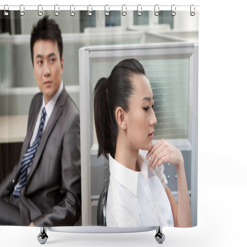 Personality  Businessman And Businesswoman Ignoring Each Other,close-up Shower Curtains