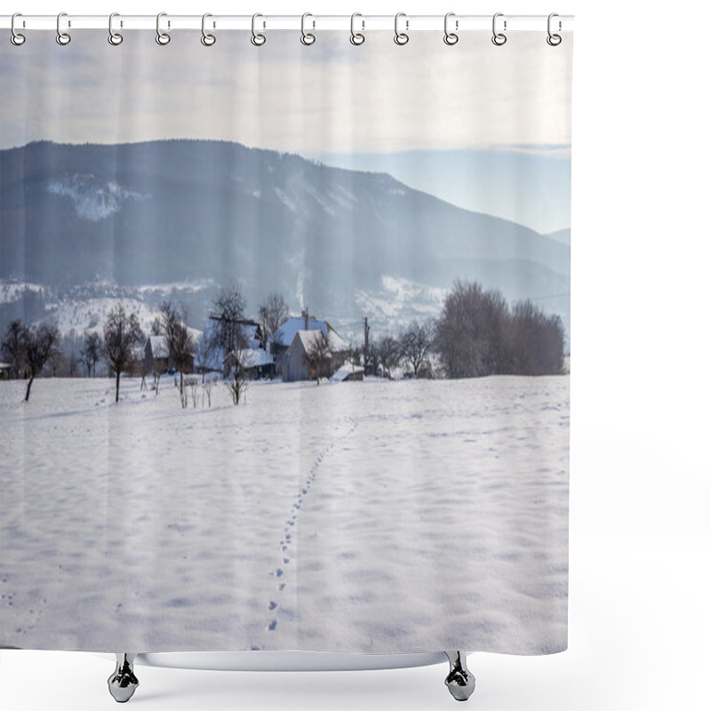 Personality  Winter Landscape With Village Houses Shower Curtains