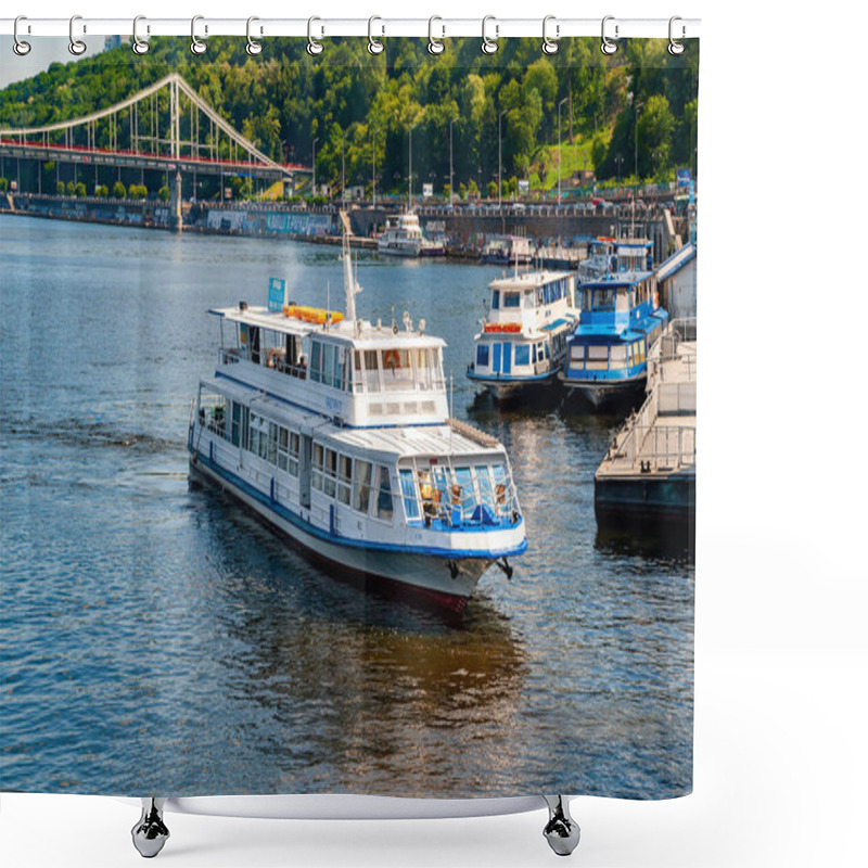 Personality  06/06/2020. Ukraine. Kiev. Pleasure Cruise River Ship Moor. Navigation On The Dnieper. Shower Curtains