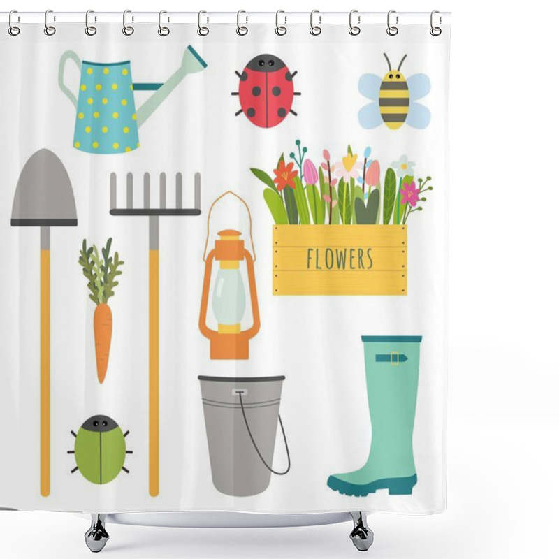 Personality  Vector Set Of Cute Gardening Tools Shower Curtains