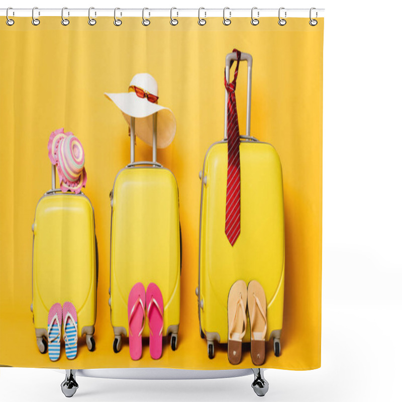 Personality  Family Travel Bags With Beach Summer Accessories On Yellow Shower Curtains