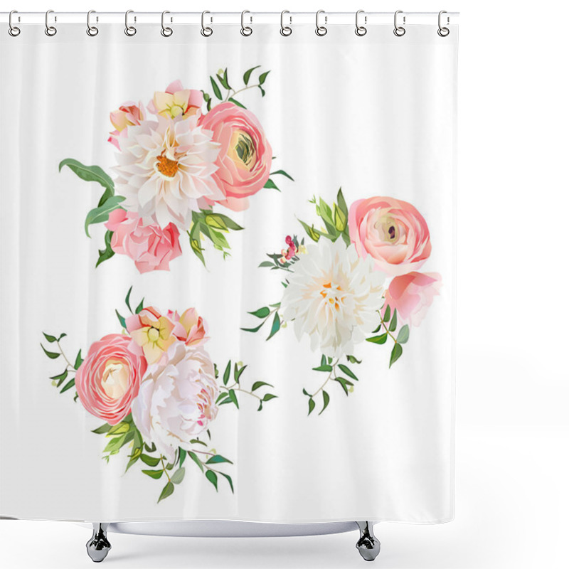 Personality  Bouquets Of Rose, Peony, Ranunculus, Dahlia, Carnation, Green Pl Shower Curtains