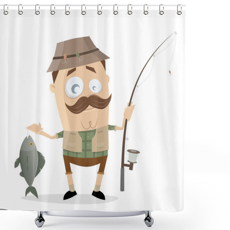 Personality  Funny Cartoon Angler With A Big Fish   Shower Curtains