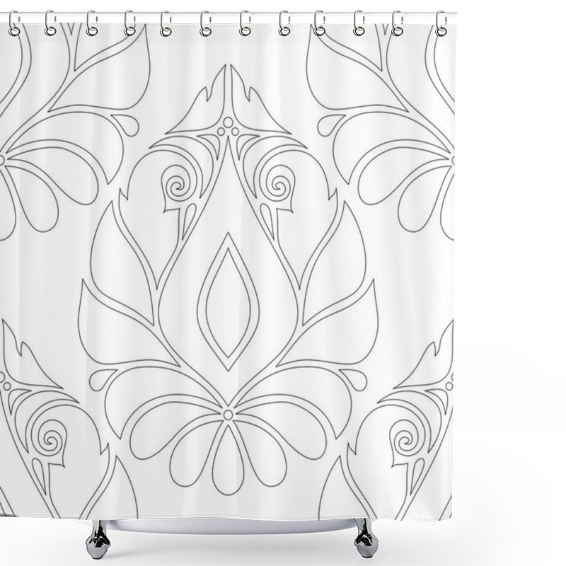 Personality  Monochrome Seamless Pattern With Floral Ethnic Motifs. Endless Texture With Damask Design Elements.Simple Coloring Book Page. Vector Contour Illustration Shower Curtains