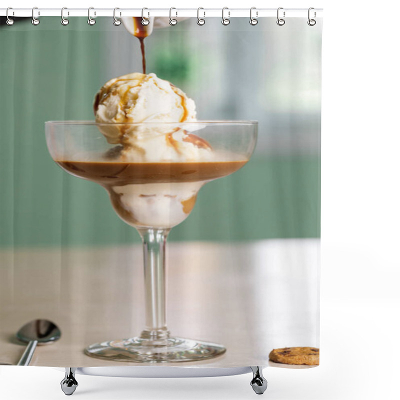 Personality  Affogato Italian Ice Cream Served In Dish Isolated On Table Top View Of Arabic Breakfast Shower Curtains