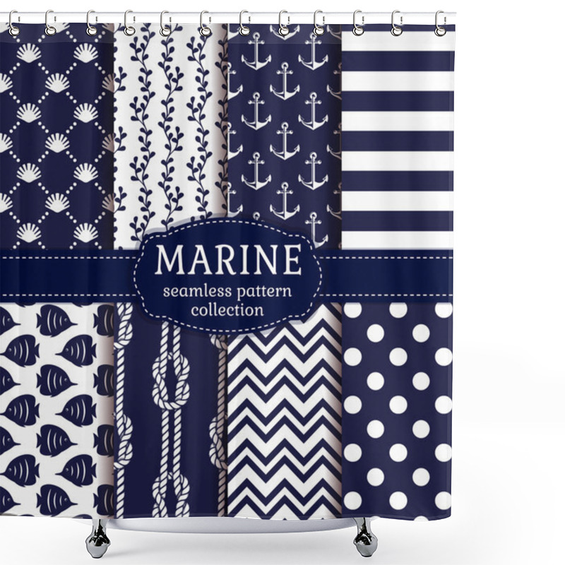 Personality  Sea And Nautical Seamless Patterns Set.  Shower Curtains