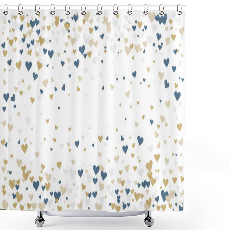 Personality  Charming Confetti Of Hearts In Muted Gold, Blue, And White. Perfect For Wedding Invitations, Valentines Day Cards, Or Romantic Backgrounds.  Adds A Delicate, Festive Touch To Any Design. Shower Curtains