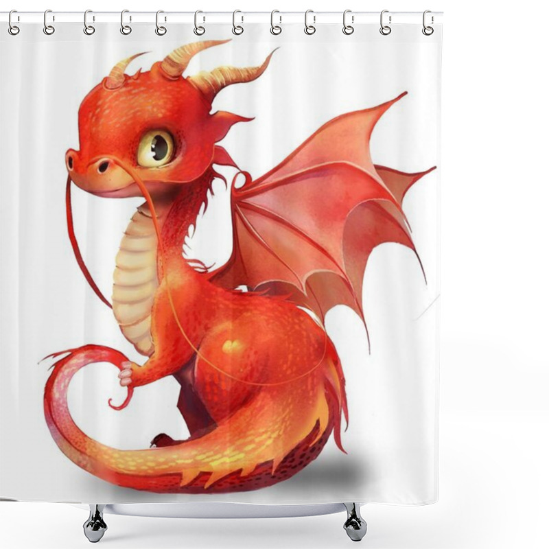 Personality  Cute Little Cartoon Dragon On The White Background Shower Curtains