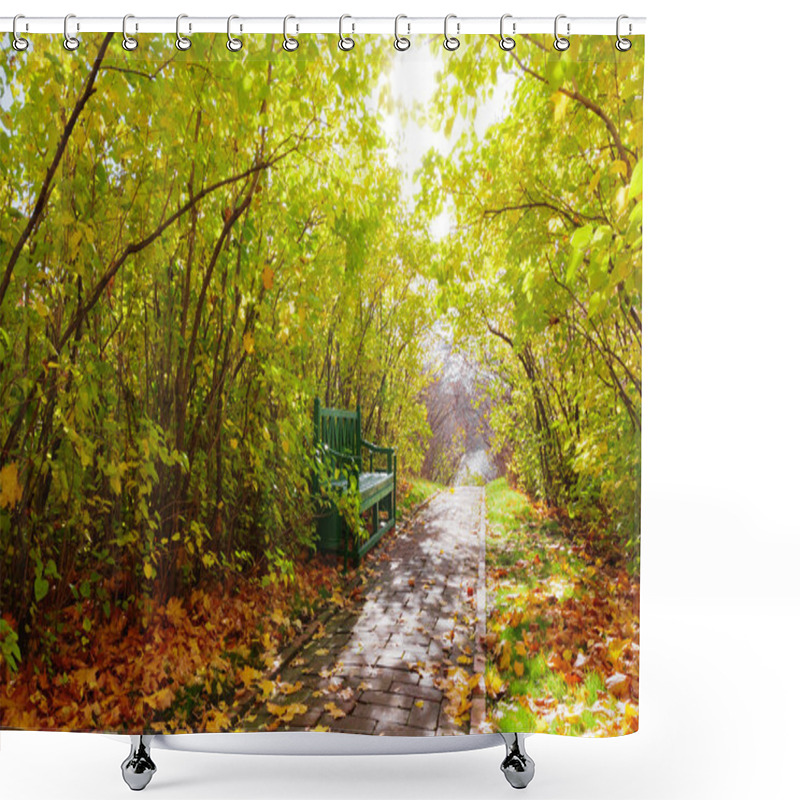 Personality  Bench In Autumn Park Shower Curtains