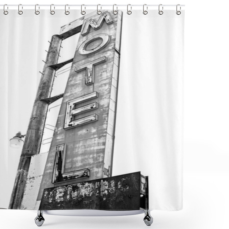 Personality  Old Motel Sign Ruin Along Historic Route 66 In The Middle Of California Vast Mojave Desert. Shower Curtains