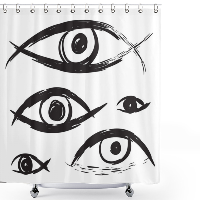 Personality  Hand Drawn Eye Set. Optical Doodle Sketch, Eyesight Drawing, Scribble Eyes Design Elements Engraved, Eyeball In Black White Retro Style, Eye Vector Illustration Shower Curtains