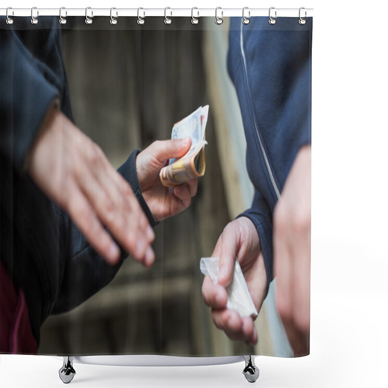 Personality  Close Up Of Addict Buying Dose From Drug Dealer Shower Curtains