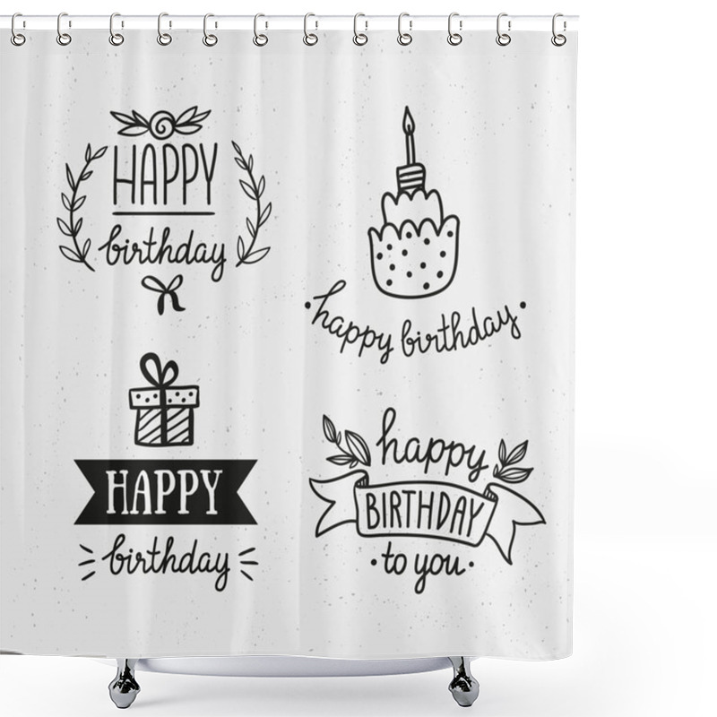 Personality  Set Of Happy Birthday Icons Shower Curtains