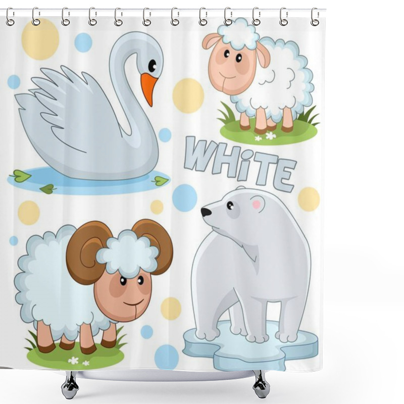 Personality  A Set Of Wild And Domestic Animals And Birds Of White Color For Children And Design. The Image Of A Swan, A Polar Bear, A Sheep And A Ram. Shower Curtains