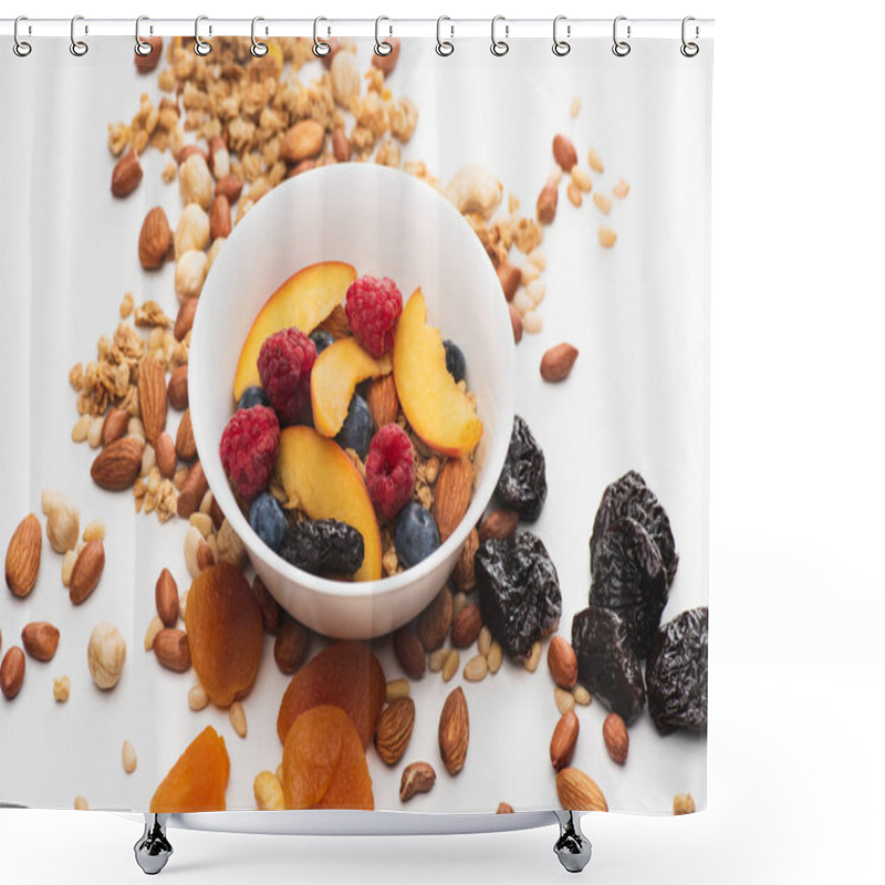 Personality  Delicious Granola With Nuts, Berries And Fruits In Bowl On White Shower Curtains