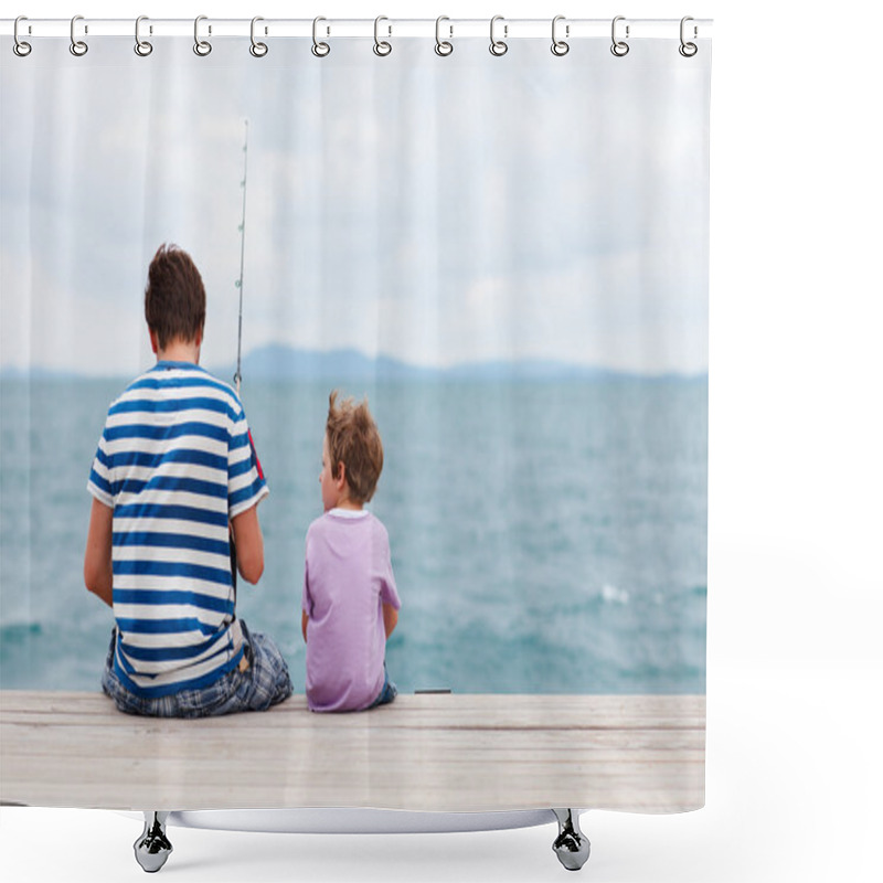 Personality  Father And Son Fishing Together Shower Curtains