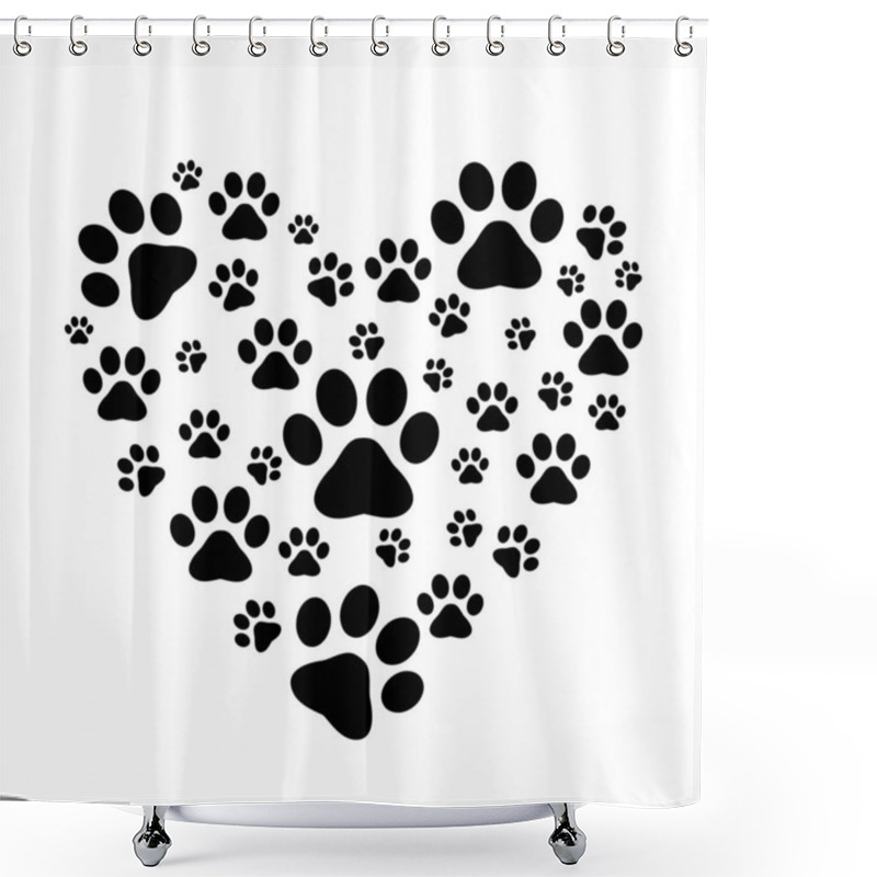 Personality  Heart With Paw. Traces Of Dogs Or Cats. Vector Isolated Silhouette Shower Curtains