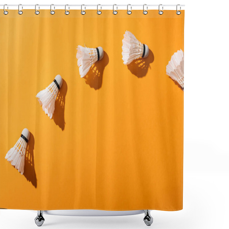 Personality  Top View Of White Shuttlecocks With Feathers On Yellow  Shower Curtains