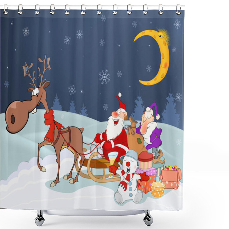 Personality  Cute Santa Claus And Reindeer. Shower Curtains