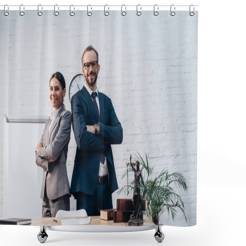 Personality  Lawyers In Suits Standing With Crossed Arms And Looking At Camera In Office Shower Curtains