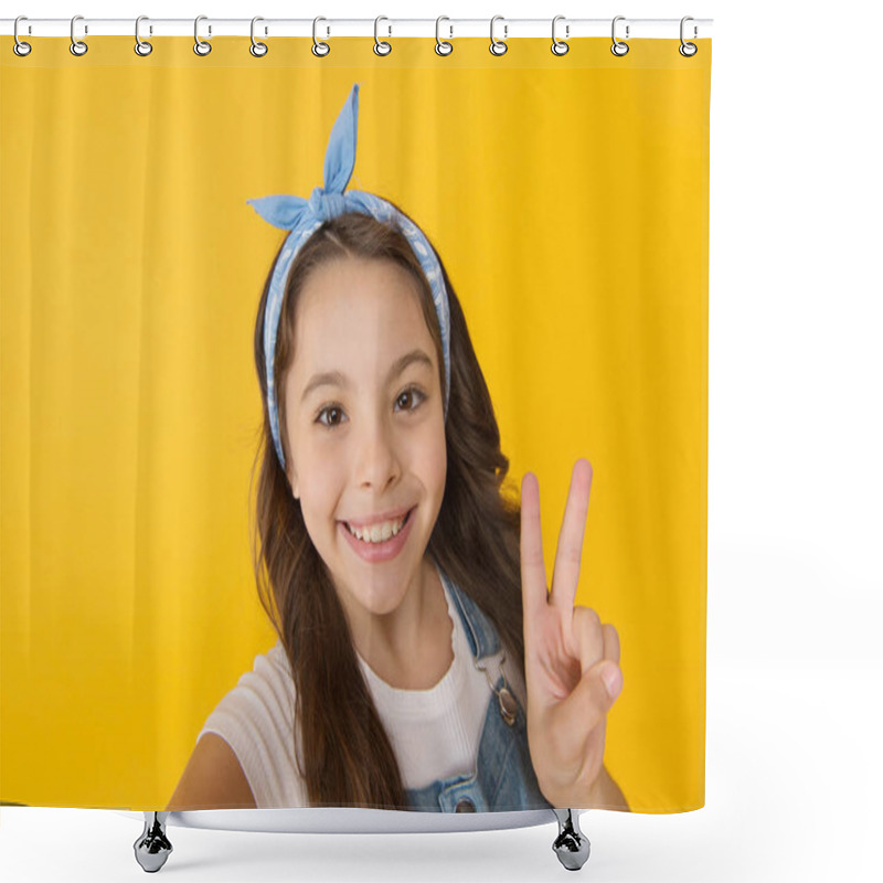 Personality  Peace. Positive Emotions. Cheerful Teen. Feel Happiness. This How Happiness Looks Like. Happy Smiling Kid Girl Close Up Face. Emotional Expression. Express Happiness. Emotional Child Concept Shower Curtains