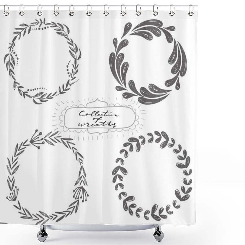 Personality  Set Of Hand Drawn Decorative Wreaths On White Background Shower Curtains