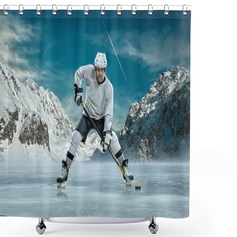 Personality  Ice Hockey Player In Action Outdoor Shower Curtains