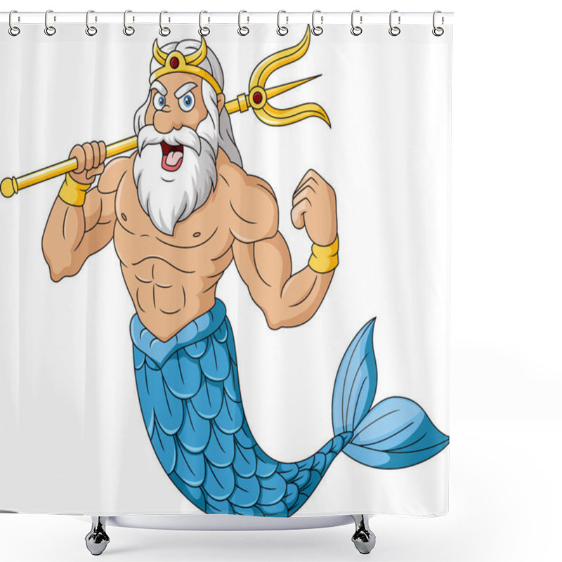 Personality  Vector Illustration Of Cute Poseidon Cartoon On White Background Shower Curtains