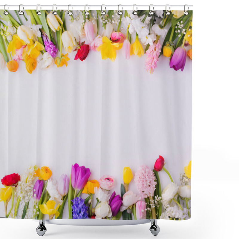 Personality  Easter And Spring Flat Lay. Copy Space. Shower Curtains