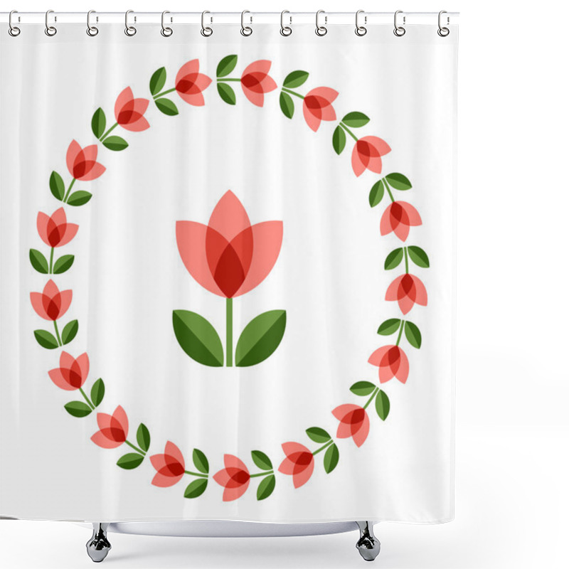 Personality  Design Elements - Round Floral Frame And Scandinavian Flower Shower Curtains