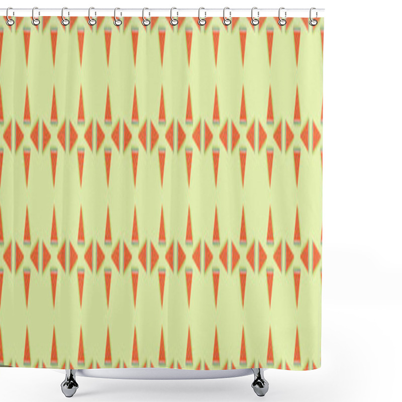 Personality  Panoramic Shot Of Pattern With Handmade Paper Watermelon Slices Isolated On Green Shower Curtains