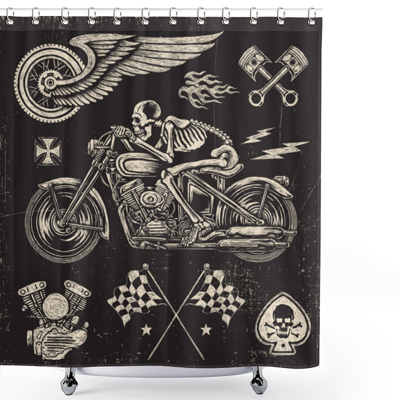 Personality  Scratchboard Motorcycle Elements Shower Curtains