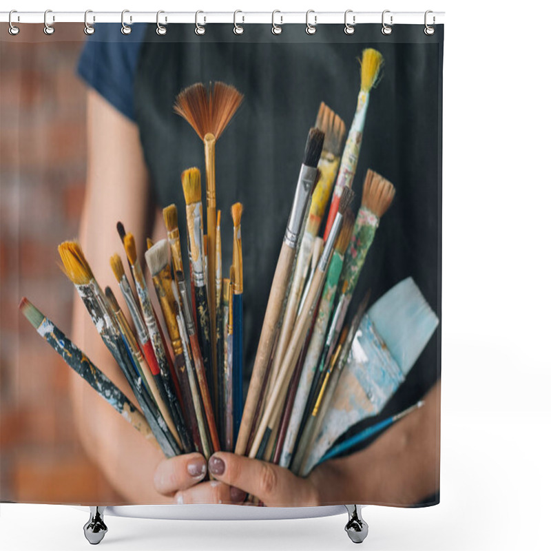 Personality  Artist Art Supplies Tools Woman Paintbrushes Bunch Shower Curtains